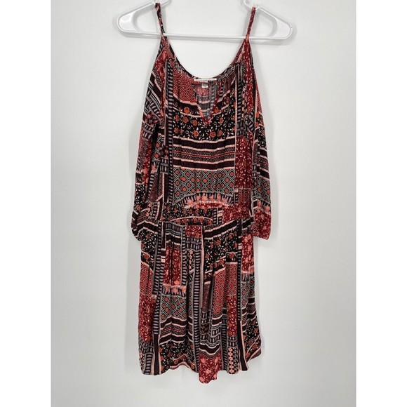 American‎ Eagle Outfitters Cold Shoulder Dress Multicolor Patchwork Boho Small - Picture 1 of 7